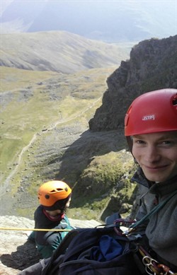 2018 11 Eugenie & Tom high up on Central Buttress